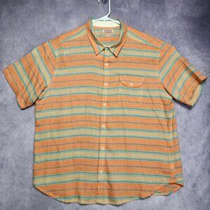 Lucky‎ Brand Shirt Mens 2XL Striped Button Up Short Sleeve Pocket Orange